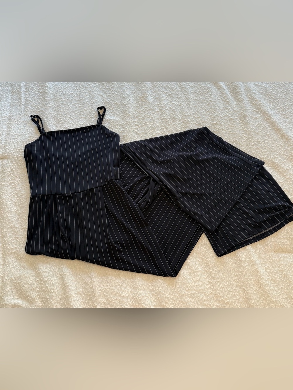 Forever 21 Black Pinstripe Wide-Leg Jumpsuit with Thin Straps
